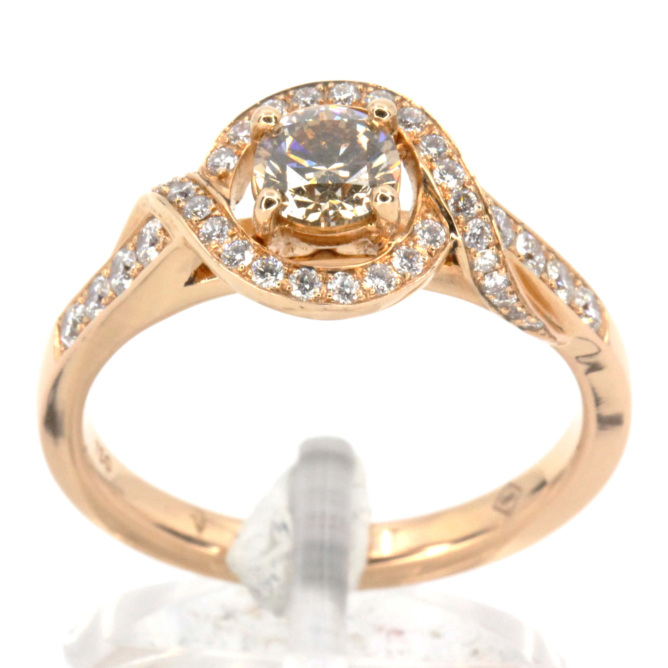 Round Brilliant Cut Champagne Diamond Ring with Halo of Diamonds set in