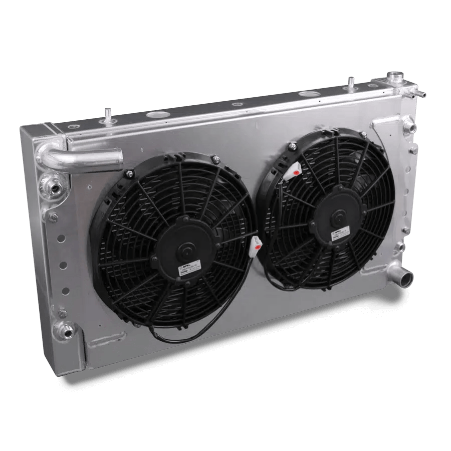Defender v8 alloy radiator 1 oil cooler with twin 11.5" Spal fan pack