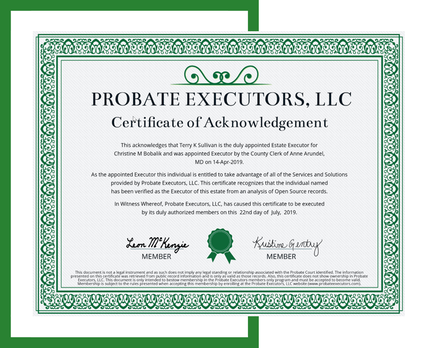 Executor Certificate