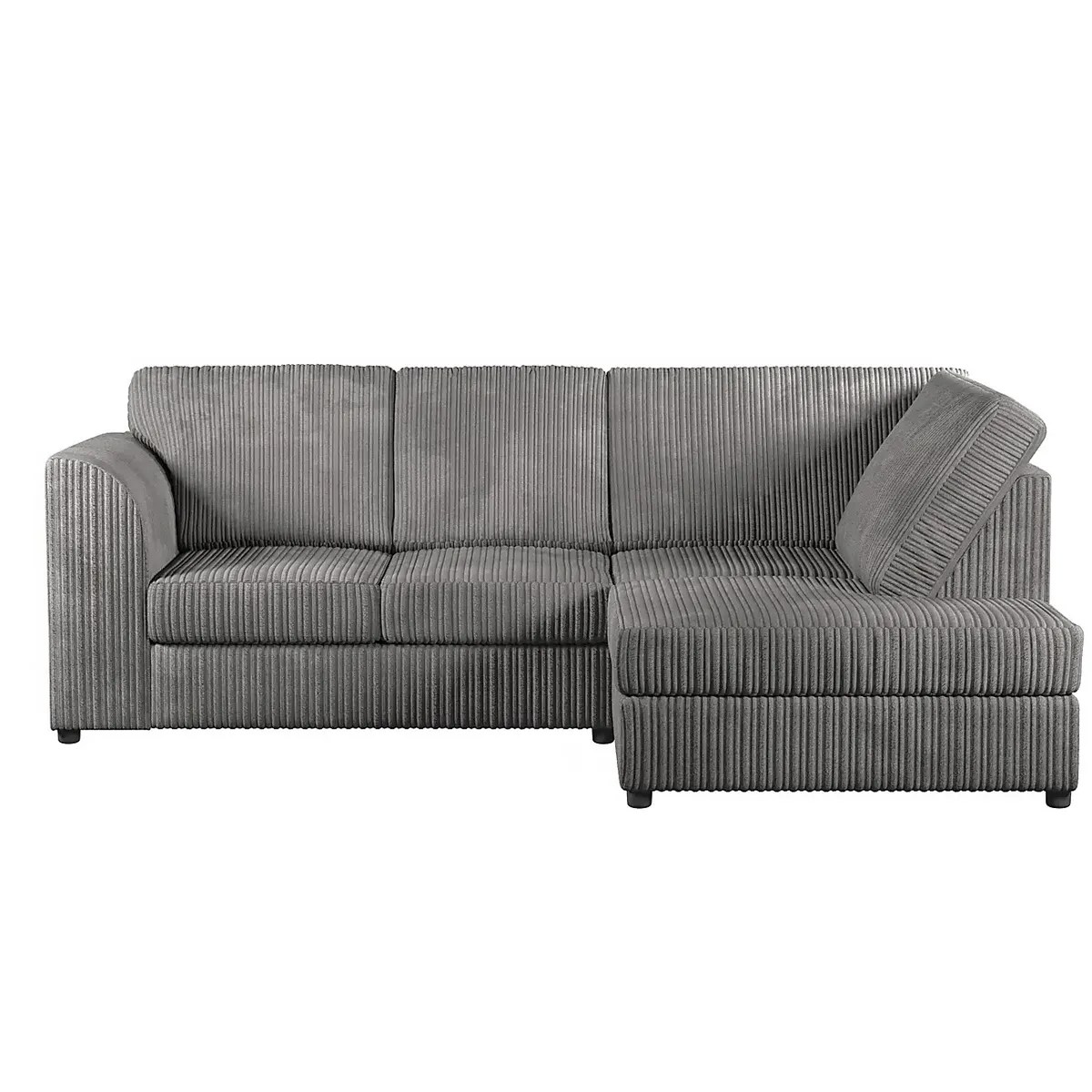 Jumbo Cord Fabric Corner Sofa with Full Back Cushions Grey All On Tick