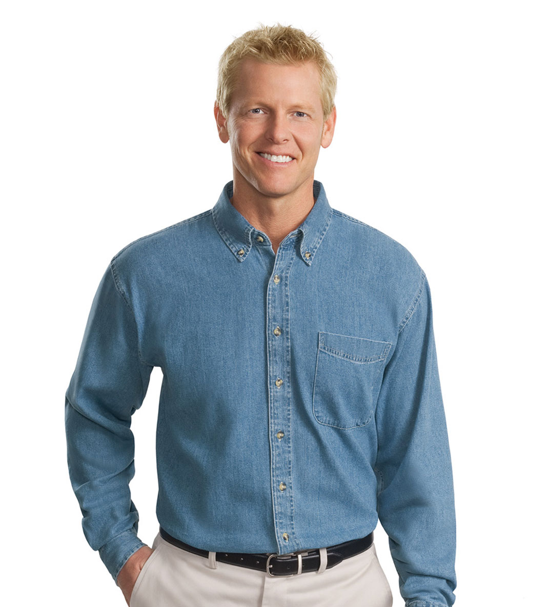 Port Authority Tall Long Sleeve Denim Shirt With Embroidered Logo