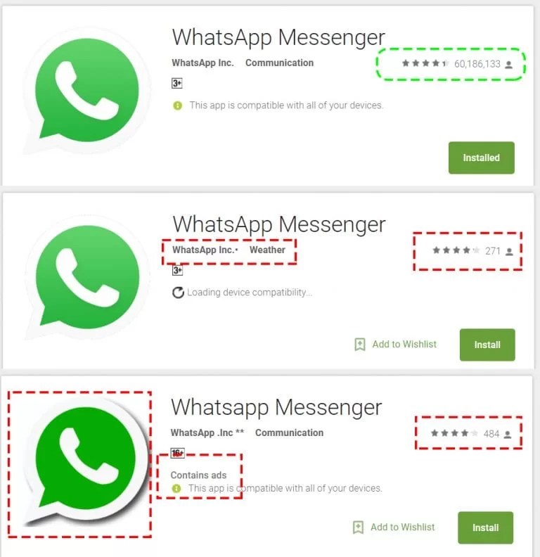 1 Million Downloads for Fake WhatsApp app on Google Play Store