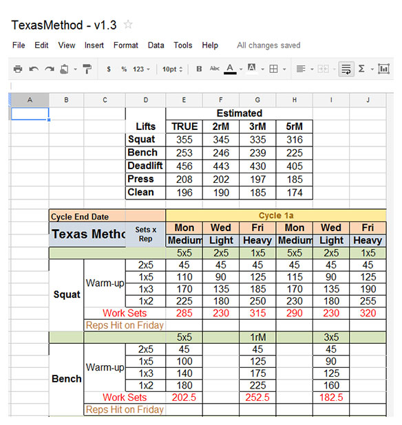 Texas Method Excel Spreadsheet Download All Things Gym