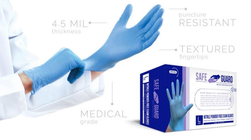 1000 Units of Nitrile Powder Free Exam Gloves Single Use Medical Graded