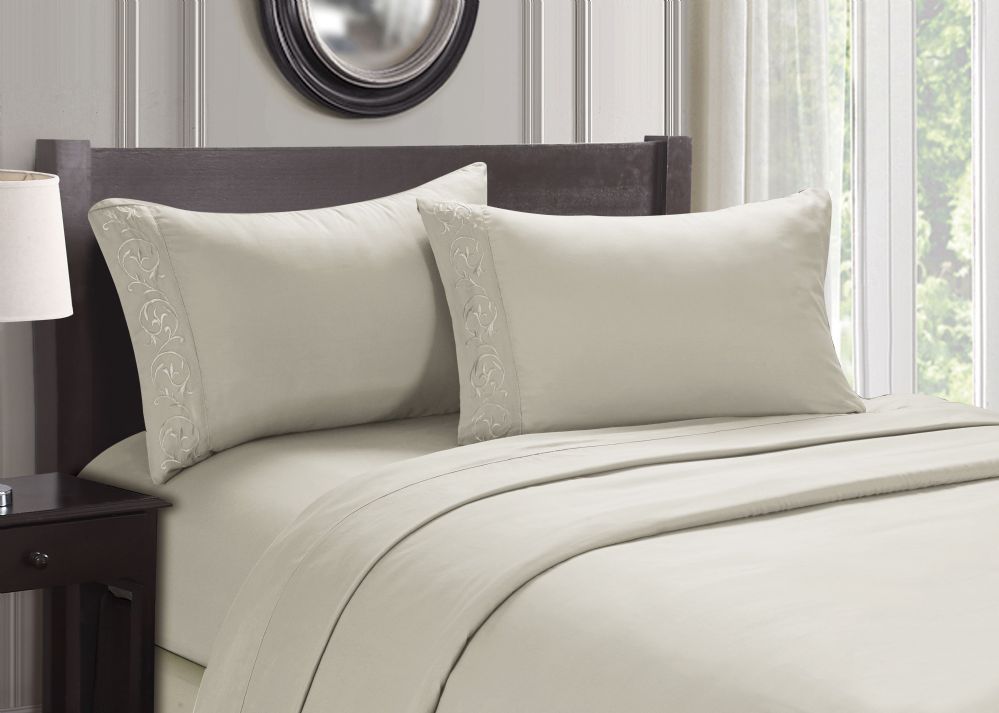 12 Units of Cozy Home Embroidery Sheets Queen Size In Beige Bed Sheet
