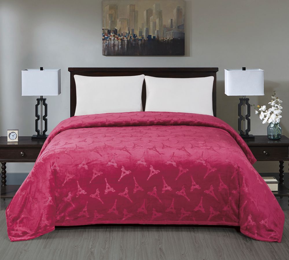 6 Units of Eiffel Tower Embossed Blanket King Size In Burgandy Fleece