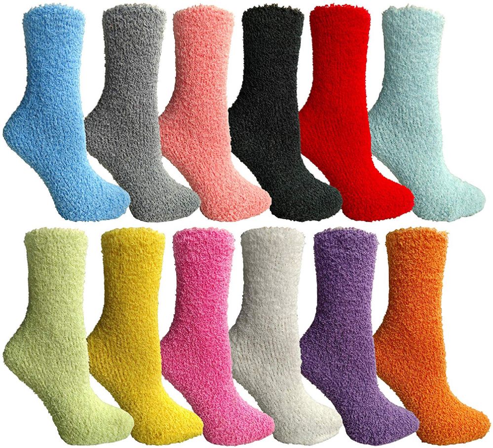 12 Units of Yacht & Smith Women's Solid Colored Fuzzy Socks Assorted