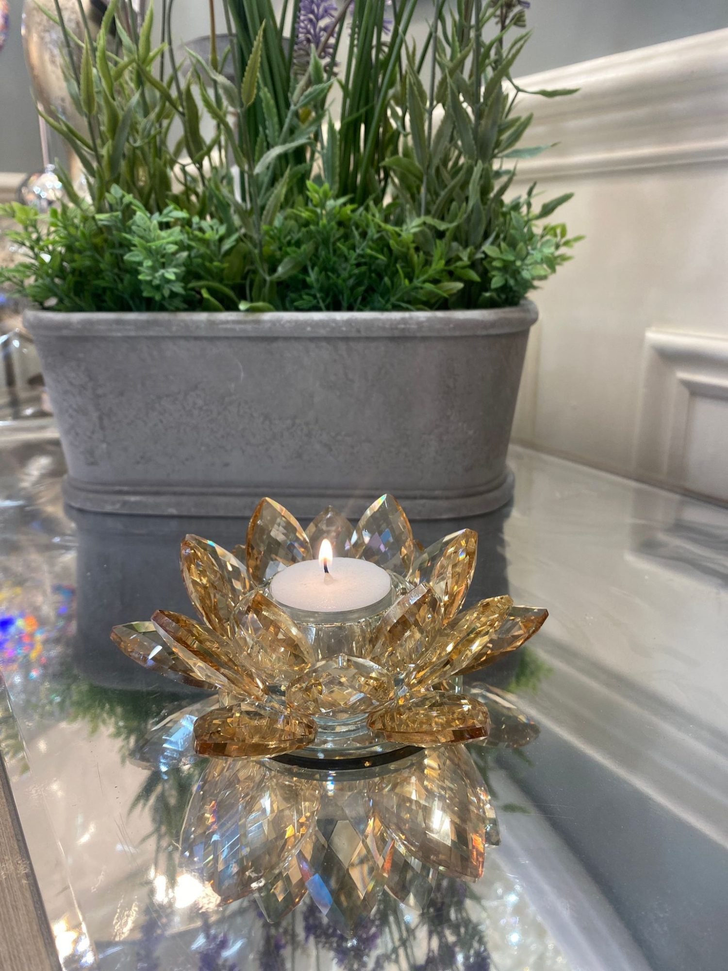 Champagne Finish Metal & Glass Candle Holder 14.5cm Allure Online Shop