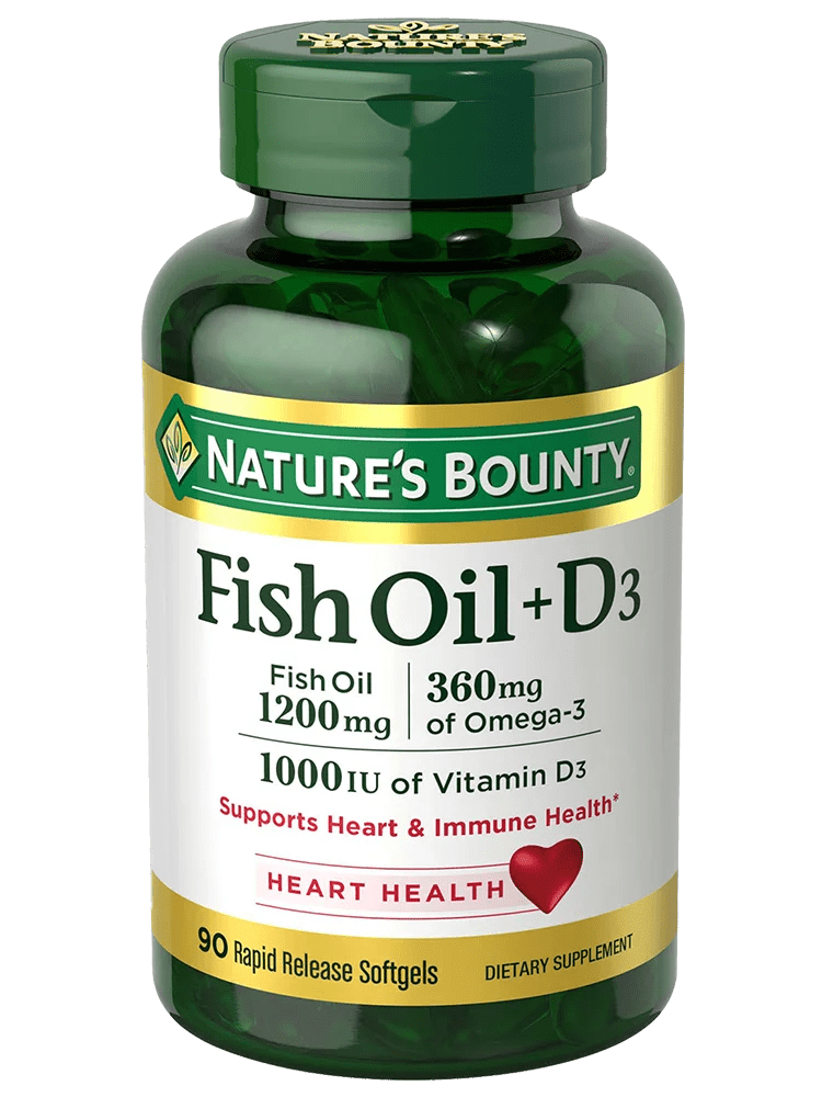 Natures Bounty Fish Oil 1200mg + D3 1000iu Capsules 90’s Al Marwa
