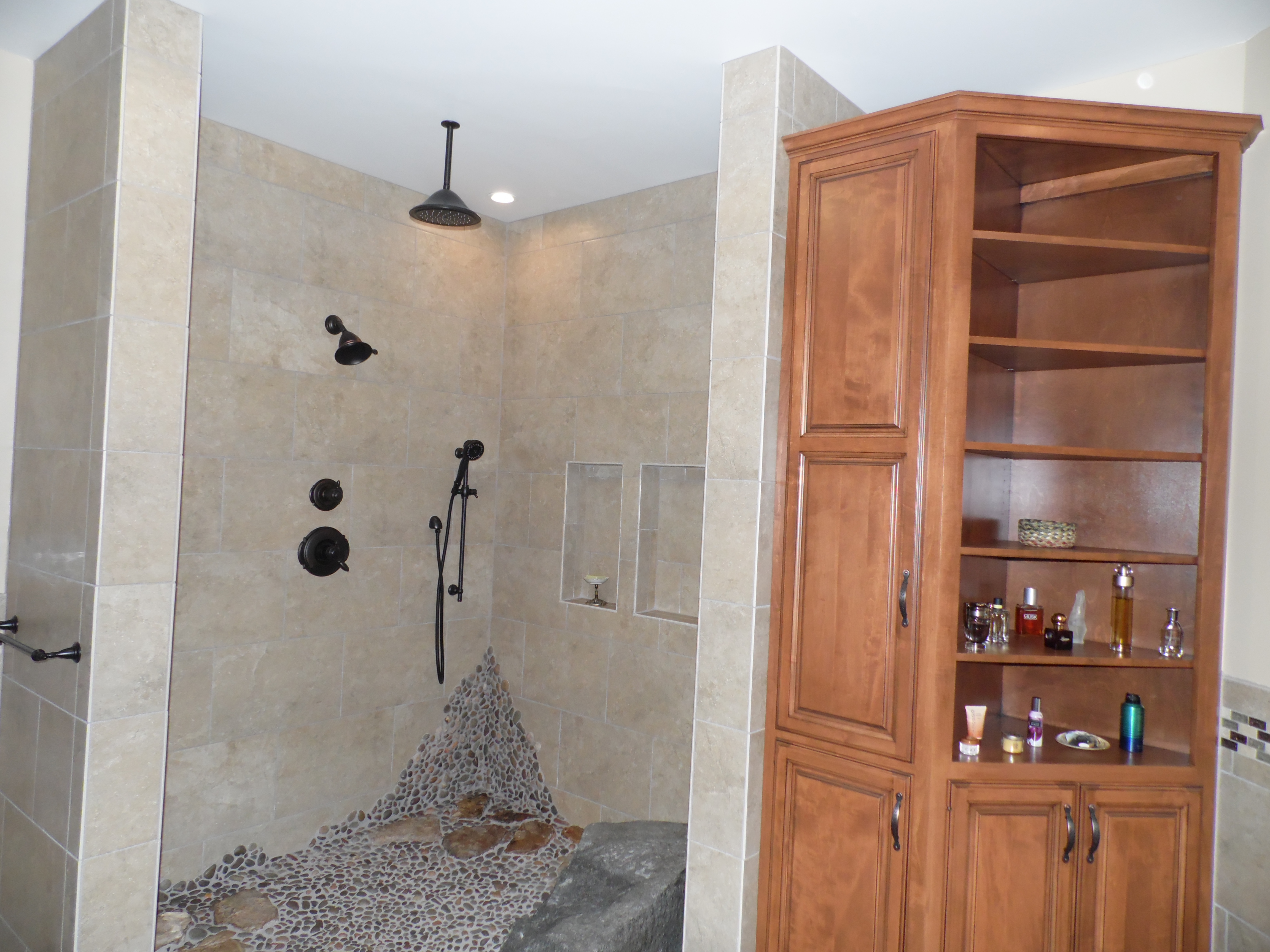 Custom tiled shower with Pebble floor Harrisburg, Pa