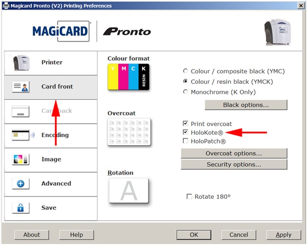 How to enable HoloKote on a Magicard Pronto printer from AlphaCard