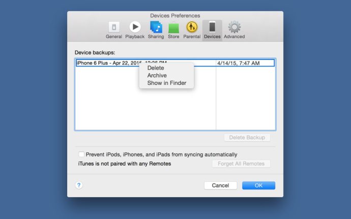 itunes delete iphone backup