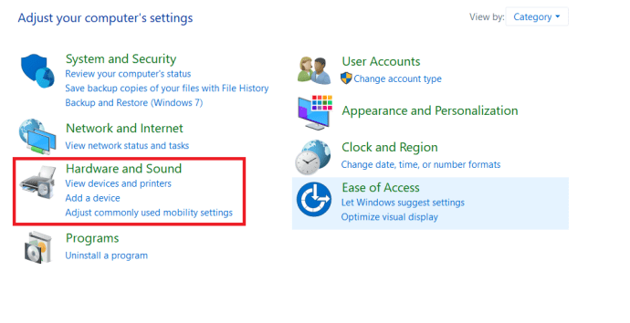 Kontrollpanelens meny
