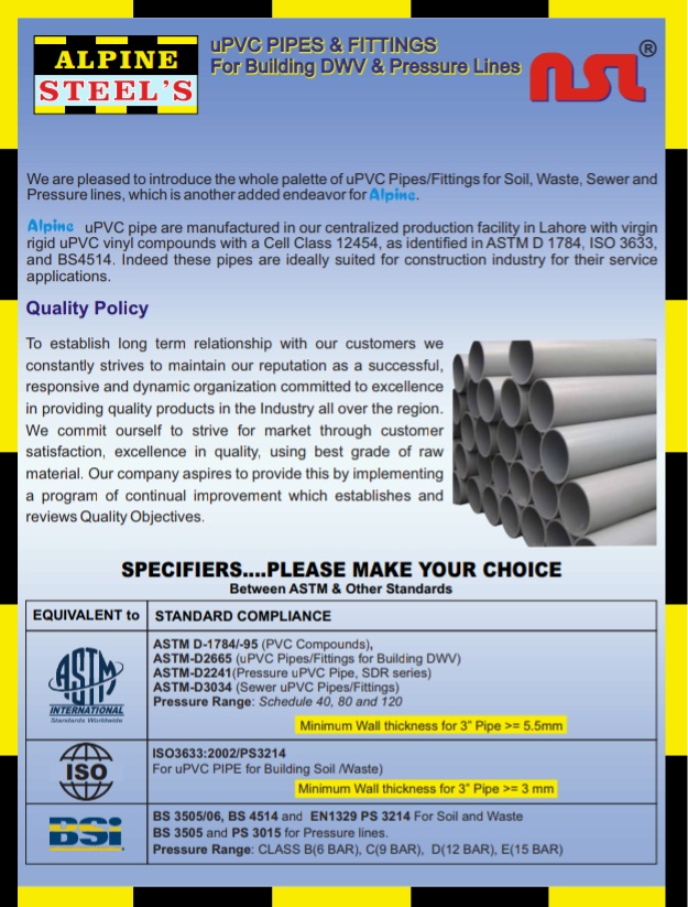 ALPINE UPVC PIPES AND FITTINGS LAHORE, ISLAMABAD, PAKISTAN FOR BUILDING