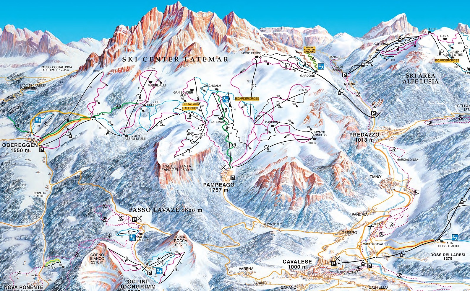 Arena Alpe Map Of Italy Alpe di Pampeago Ski Resort Alps2Alps