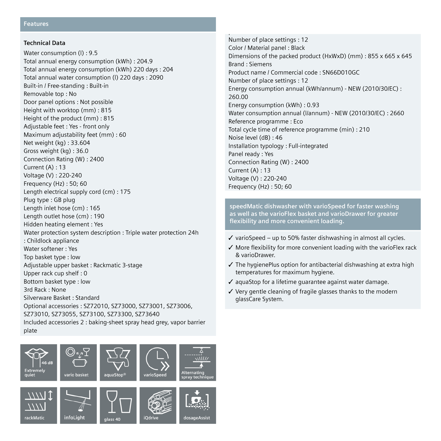 SIEMENS Builtin Dishwasher SN66D010GC Al Salam Kitchen ET