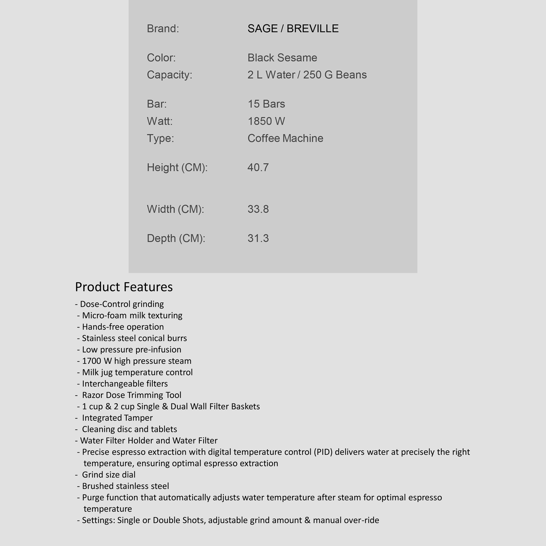 SAGE Coffee Machine SES875BKS Al Salam Kitchen ET