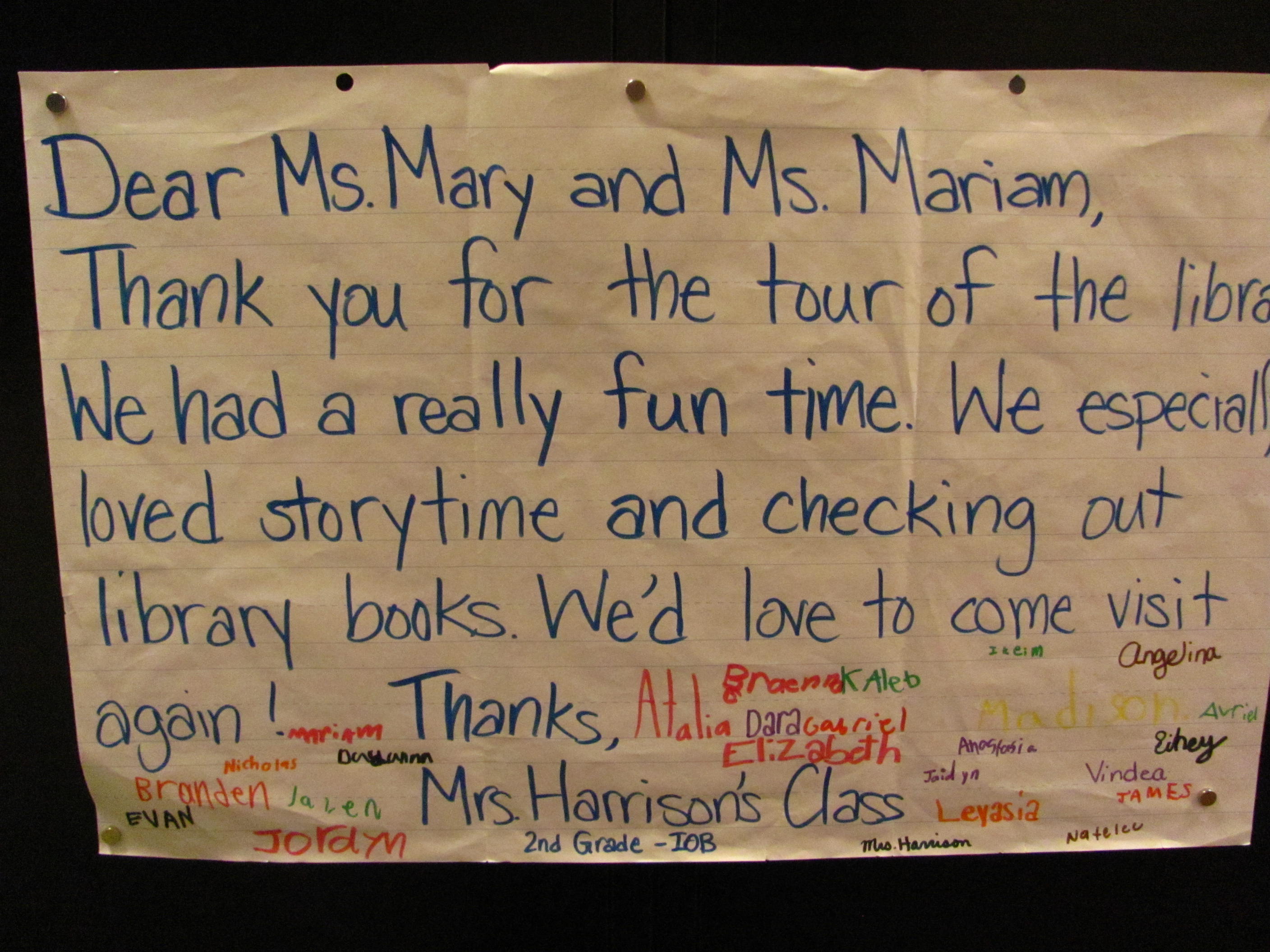 Oversize letter from 2nd grade class ALSC Blog