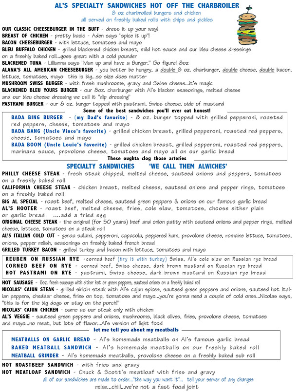 Al's Tavern Menu