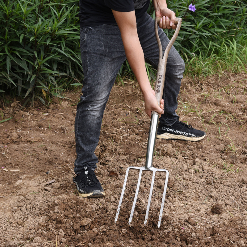 Digging Fork 4Tine Stainless Steel Pitchfork YHandle Alterra Tools