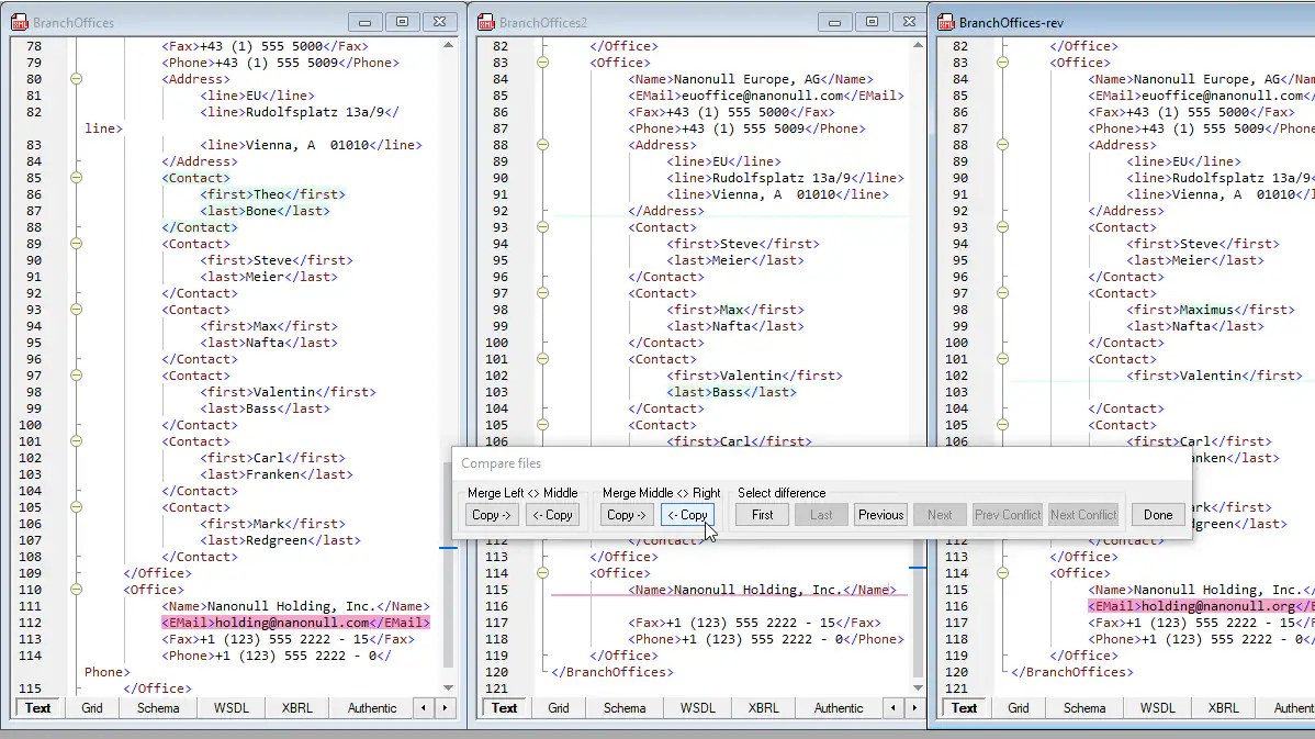 Comparer des fichiers XML Altova