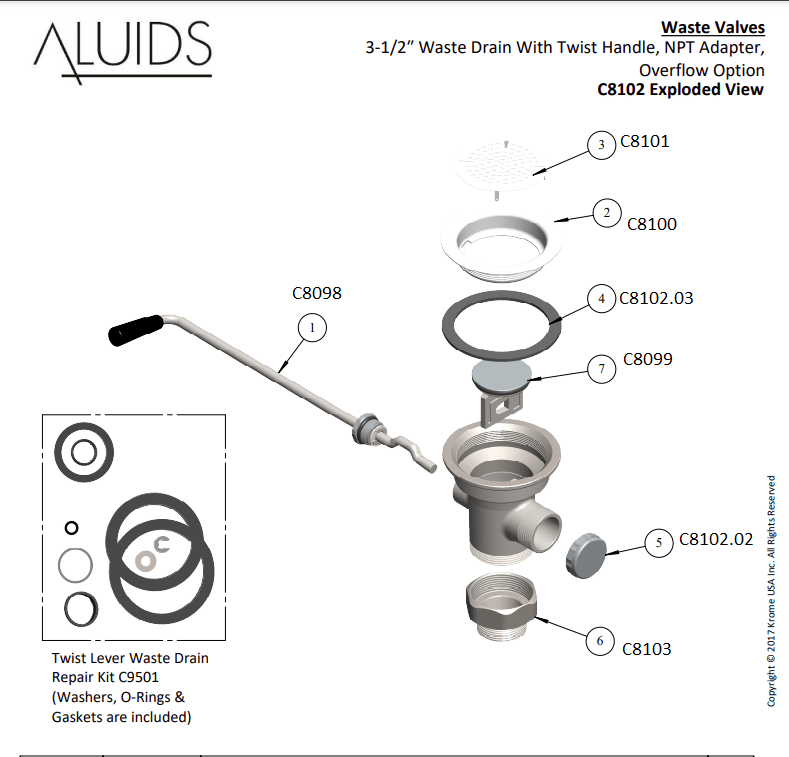 3 Sink Opening Waste Drain With Twist Handle NPT Adapter, 54 OFF