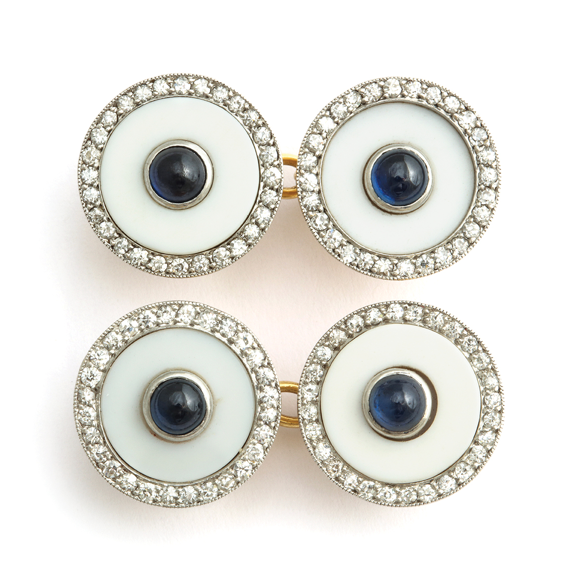 Vintage Cartier Agate, Diamond, and Sapphire Cufflinks A La Vieille