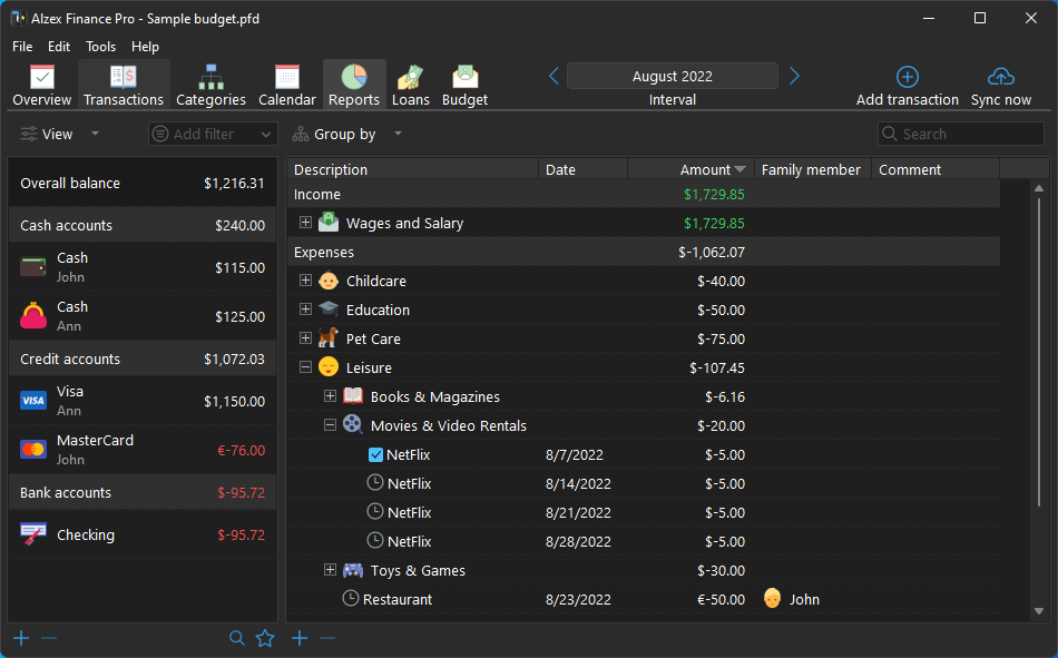 Alzex Personal Finance Free is an elegant, super easy free accounting
