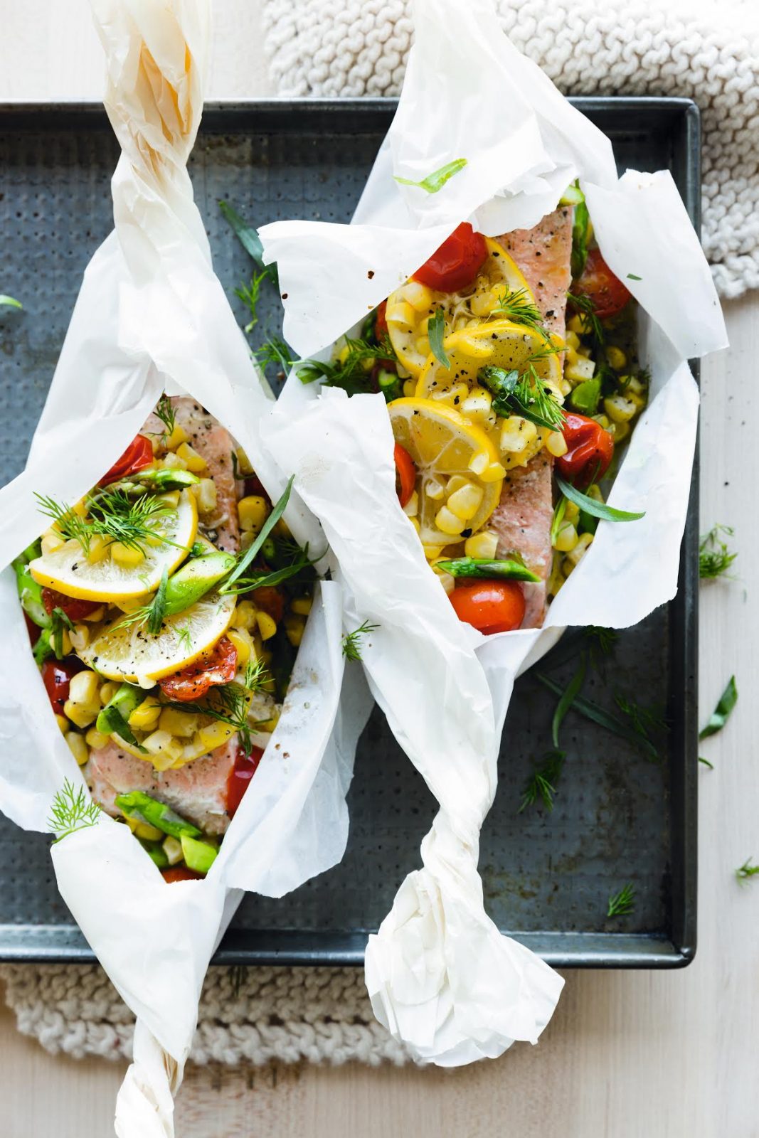 Fish en Papillote with Tomatoes, Corn, and Asparagus Amanda Haas Cooks
