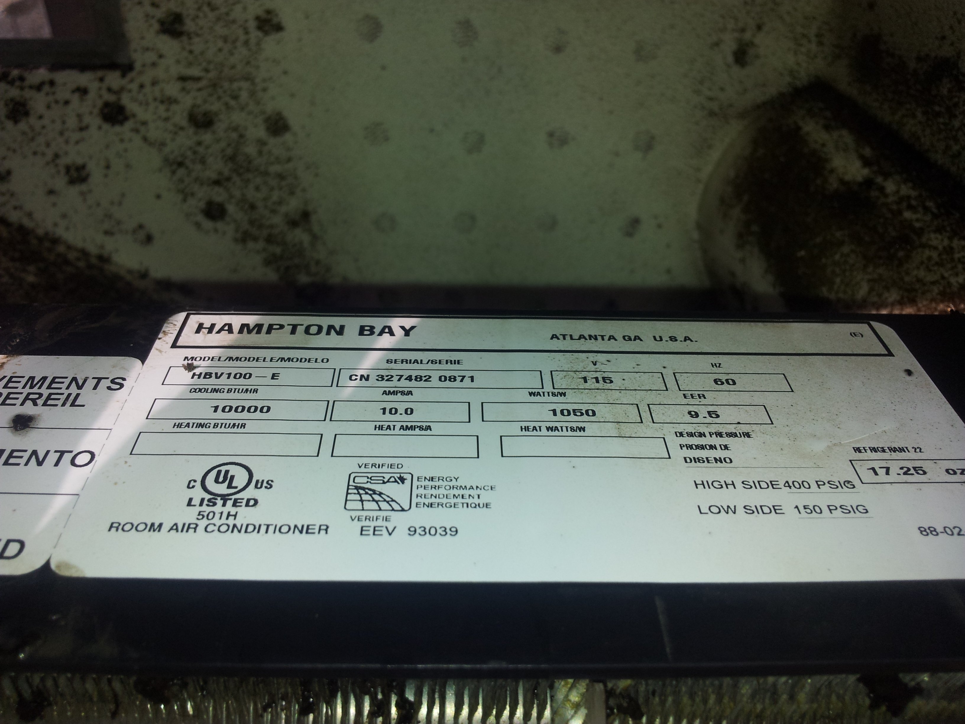 Hampton Bay HBV100 Window Air Conditioner Slider Side Casement ⋆ A
