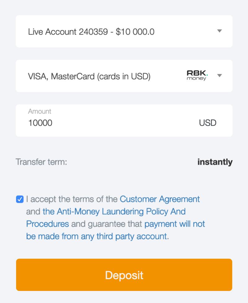 How to deposit your account with VISA/MasterCard Online broker AMarkets