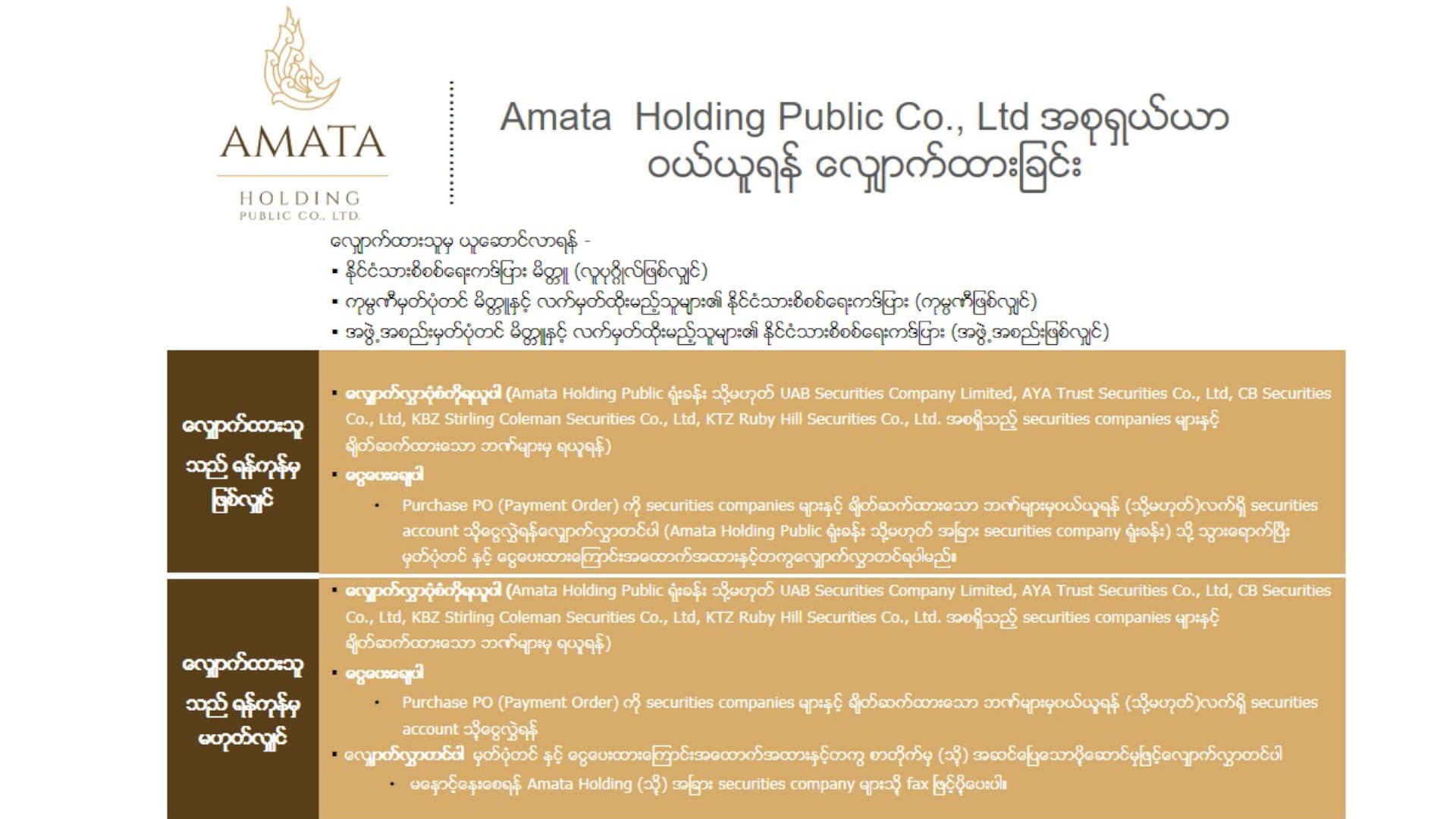 Amata Holding Public Guide For Buying Share Amata Holding Public