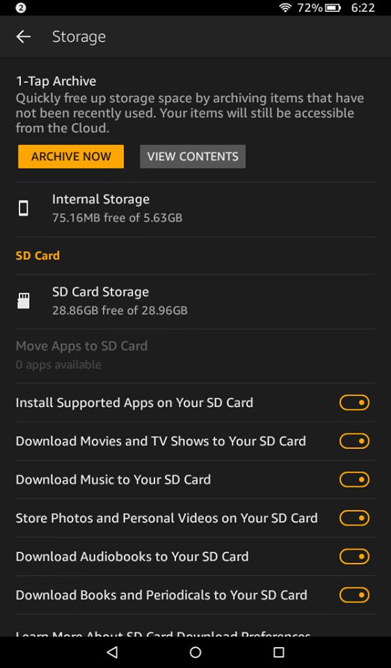 How do I get rid of 'storage space running out ' message on my Amazon
