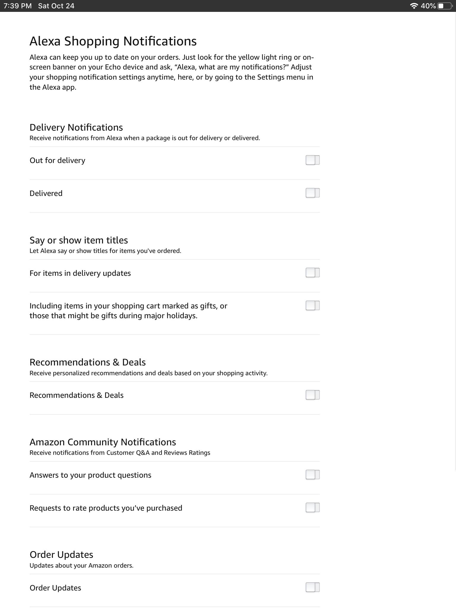 How do I get my Echo show to stop suggesting I reorder a product?