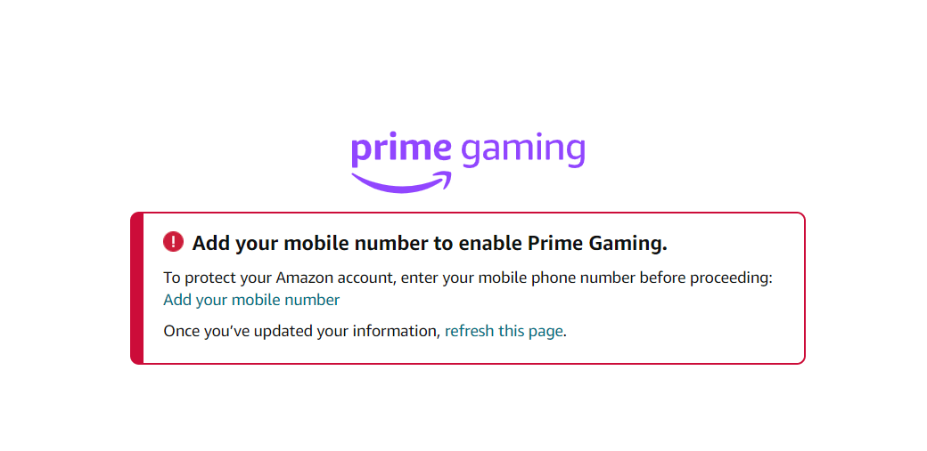 Unable To connect Amazon Prime To Prime Gaming
