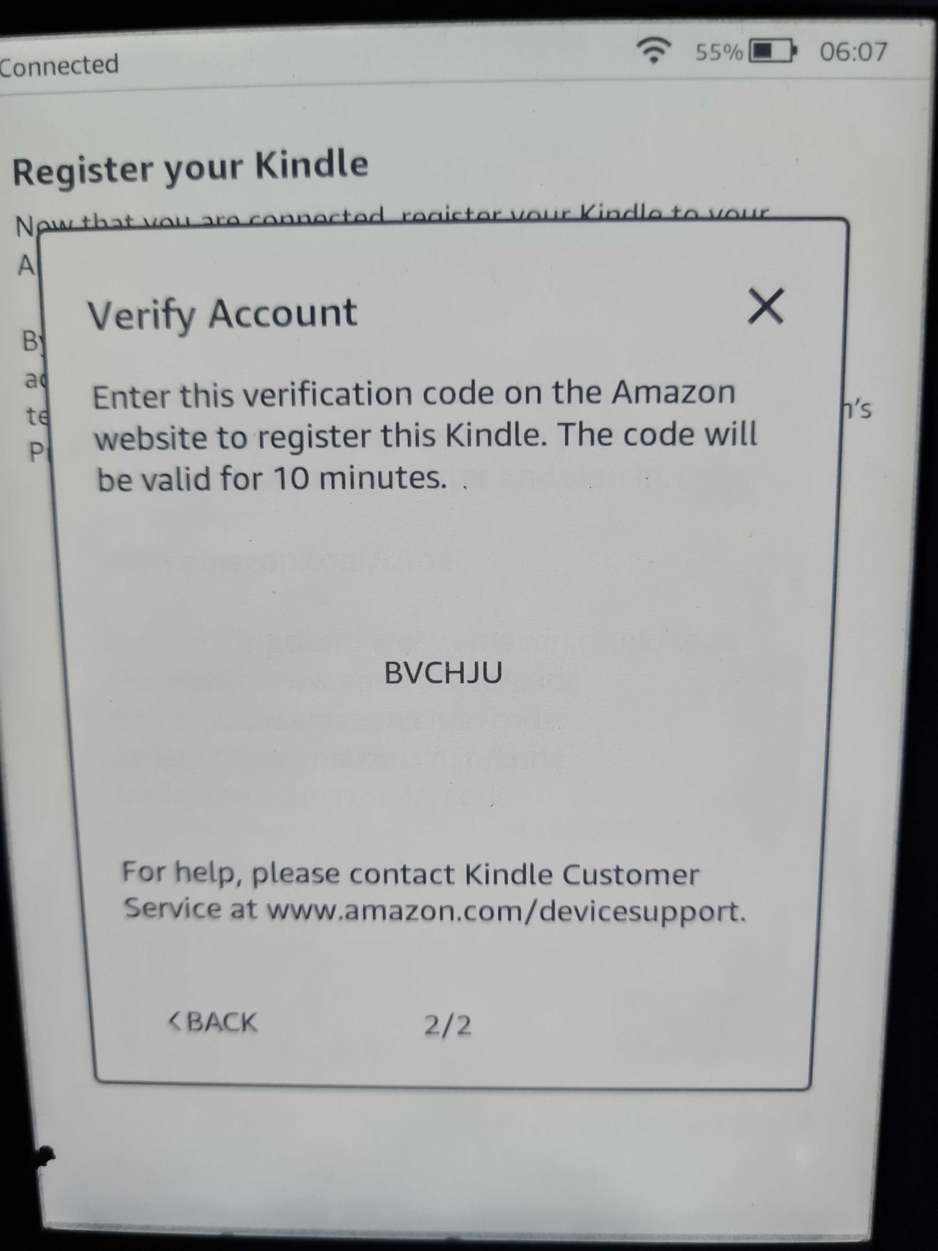 I can't verify code from my kindle