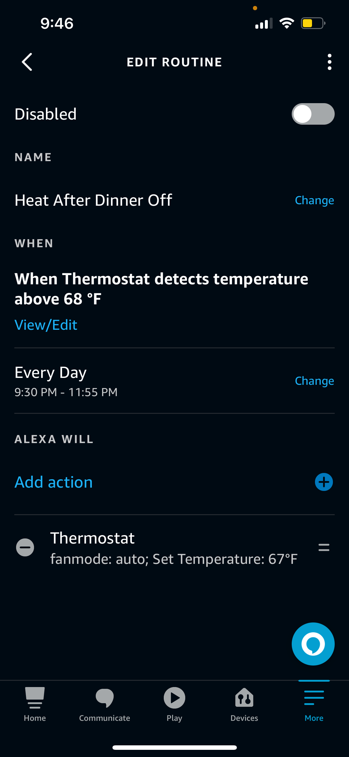 Amazon Smart Thermostat Routine to Set Wider Temperature Swing/Deadband