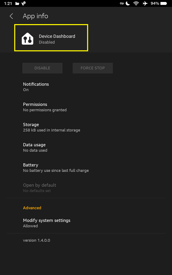 How to disable device dashboard