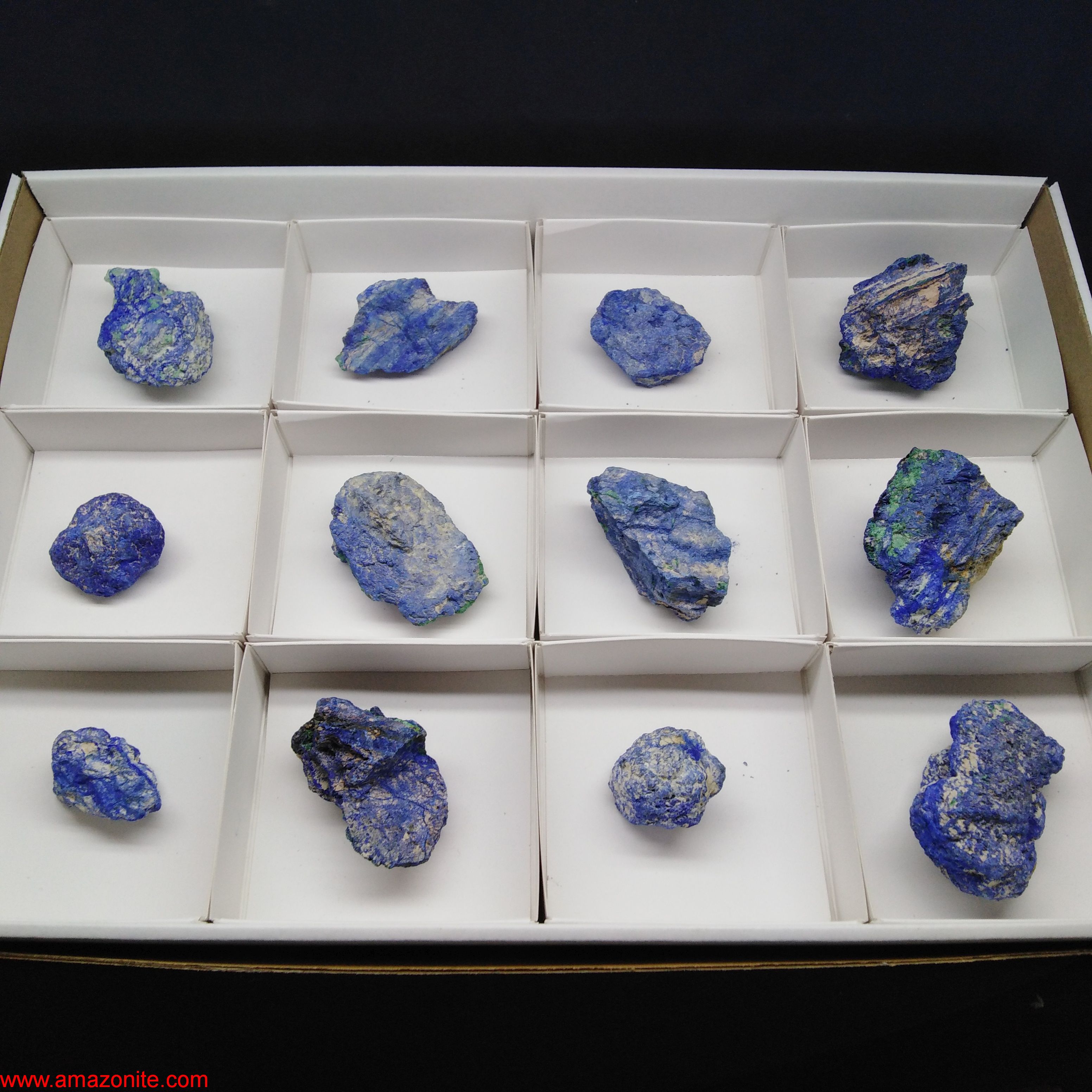 One Box of 12 Azurite Nodule Mineral Specimens From Congo (Sandy Cornwall) » AMAZONITE