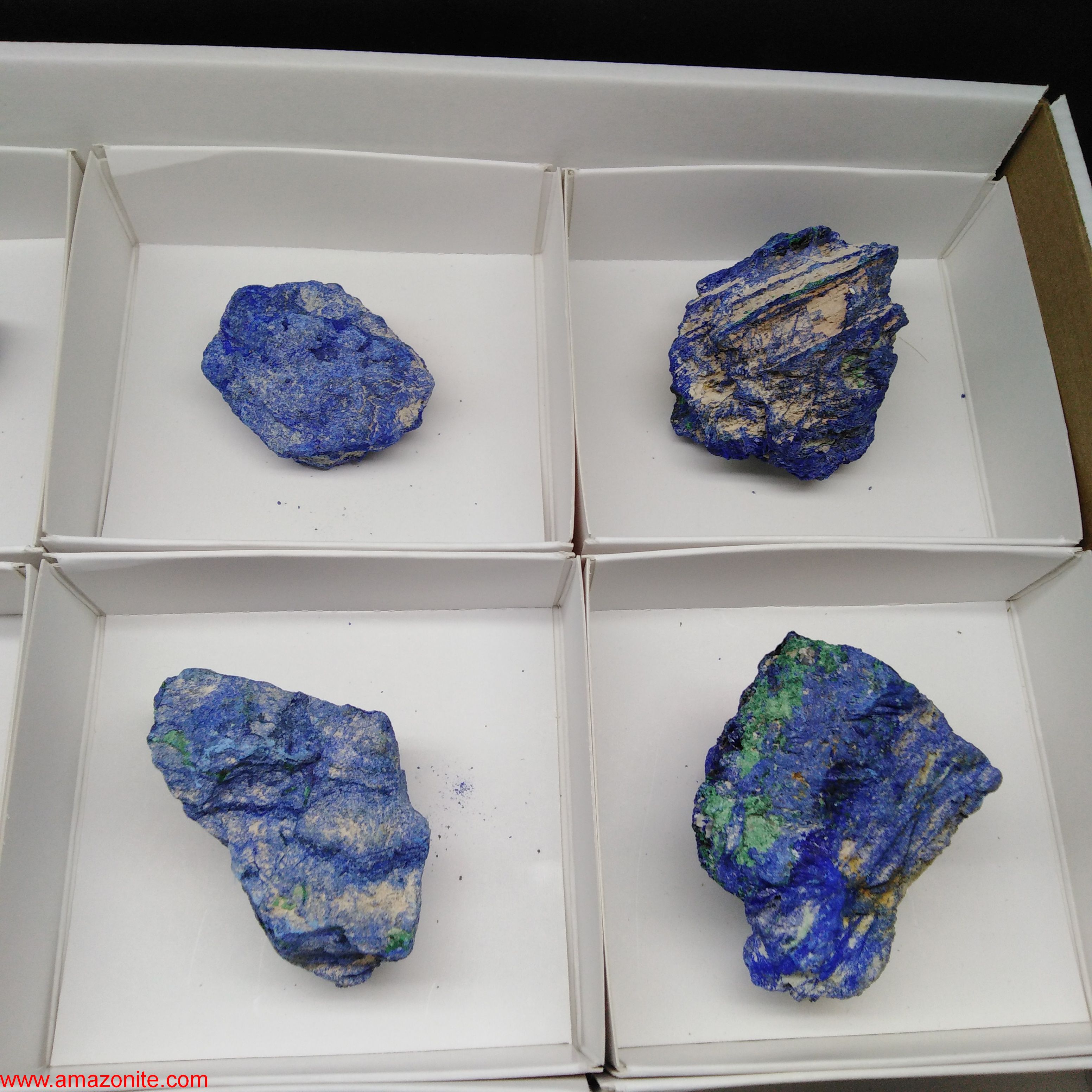 One Box of 12 Azurite Nodule Mineral Specimens From Congo (Sandy Cornwall) » AMAZONITE