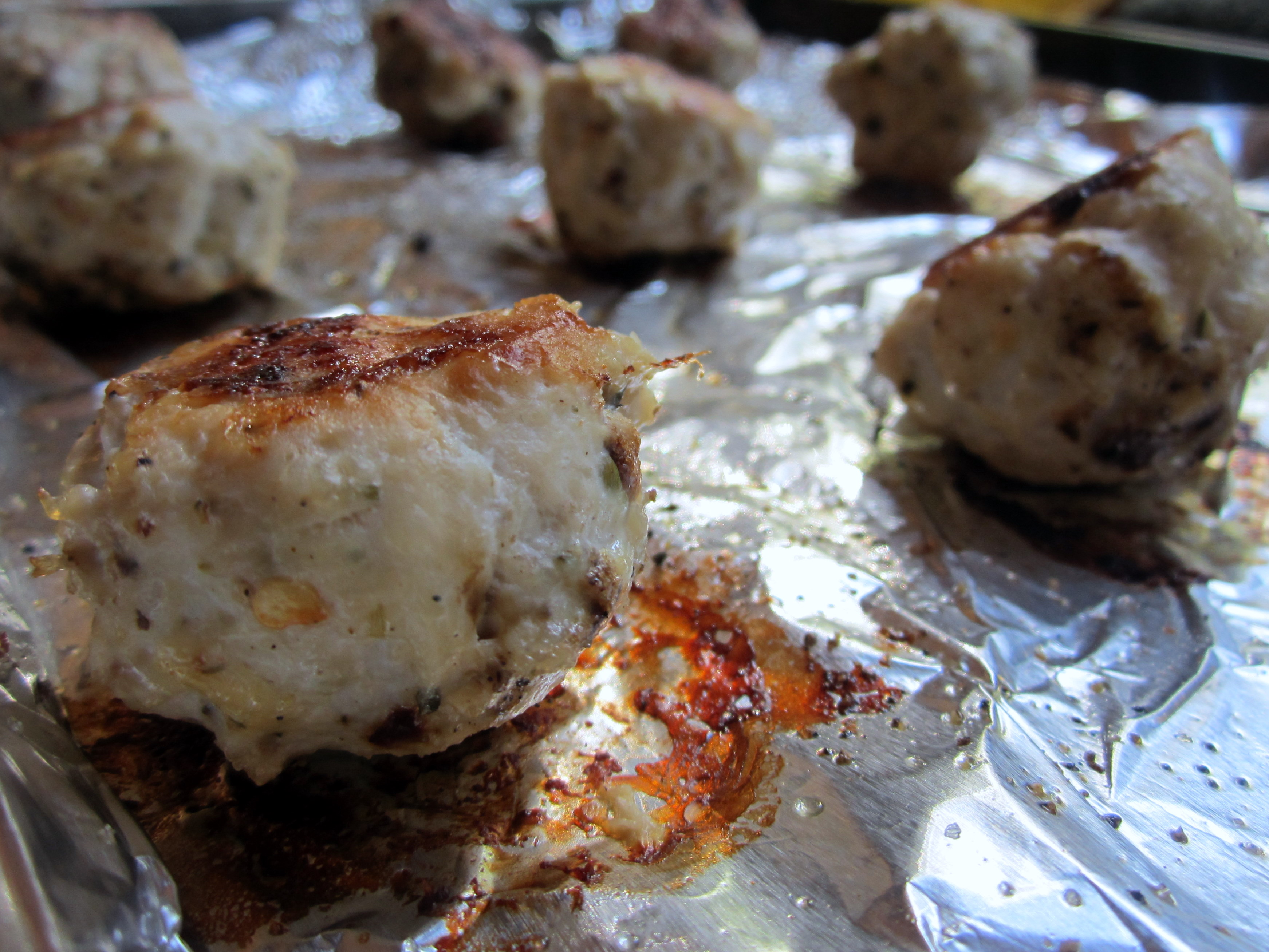 Goat Cheese Stuffed Chicken Meatballs with Spaghetti Squash & Basil