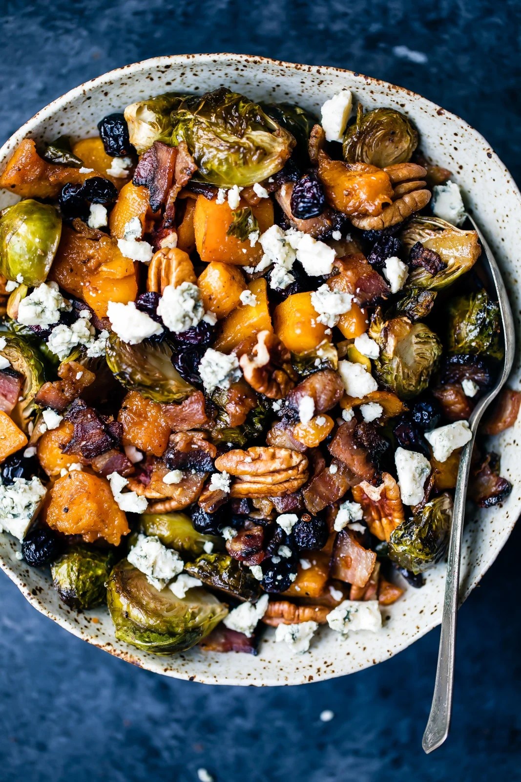 Spicy Maple Roasted Butternut Squash & Brussels Sprouts with Crispy