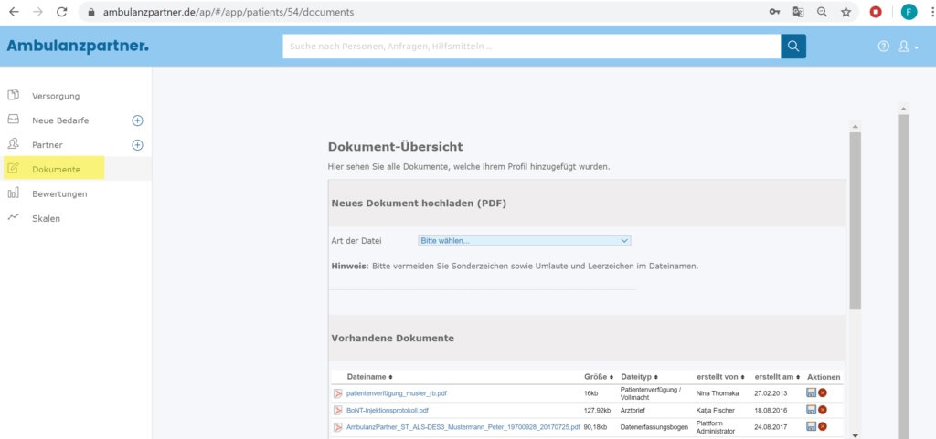 Wie lade ich ein Dokument hoch? Ambulanzpartner