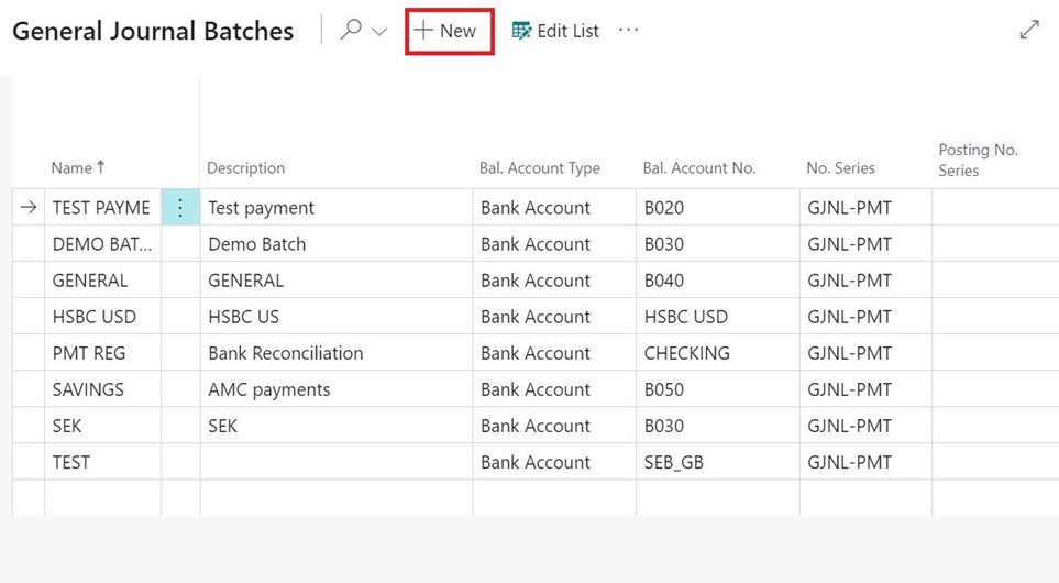 Business Central Payment Journal AMC Banking