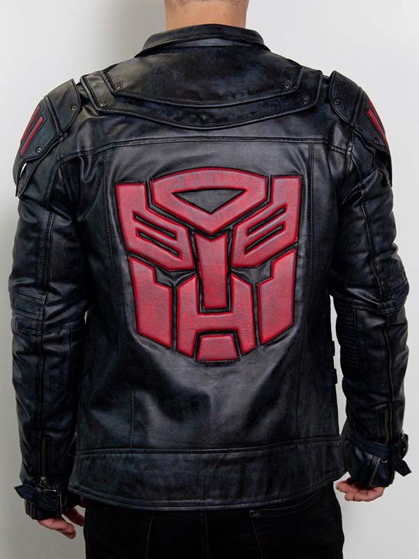 Men's Transformers Decepticon Shield Black Armor Leather Jacket