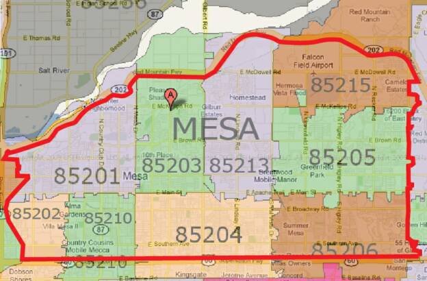 Mesa Zip Codes Map Mesa Az Zip Code Map - Island Of Hawaii Map
