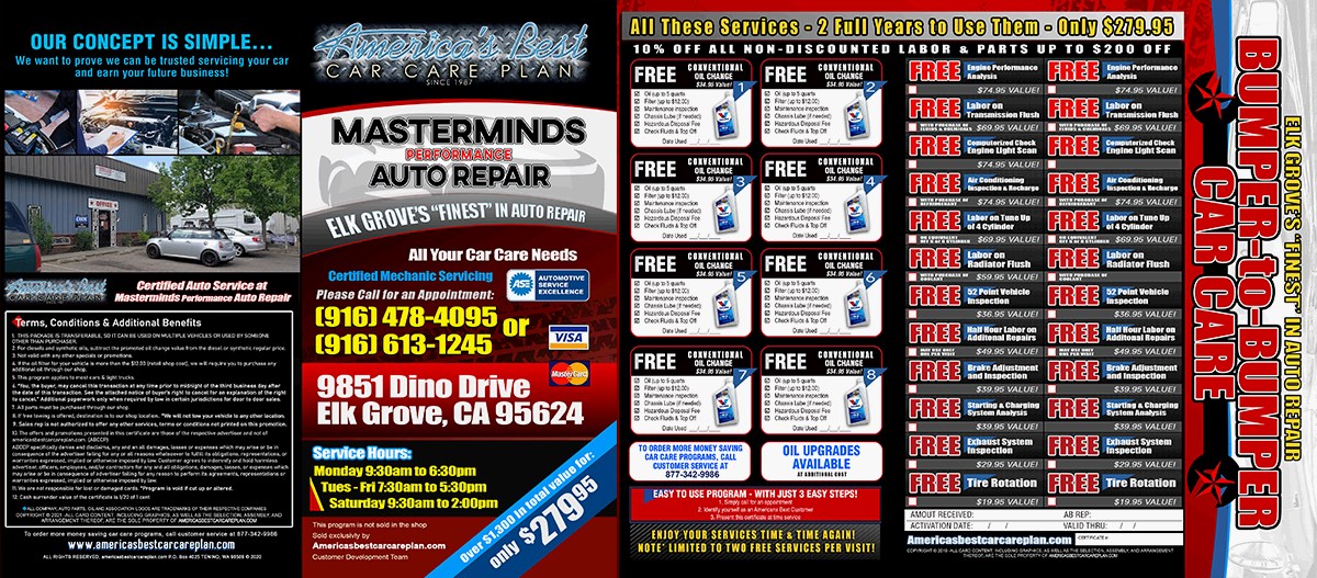 Masterminds Auto Repair Elk Grove, CA America's Best Car Care Plan