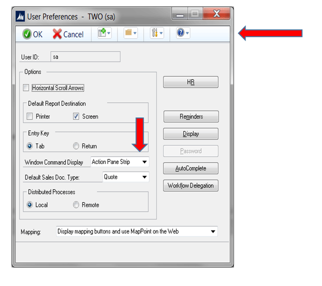 How to restore the toolbar to its original version Modifying the menu