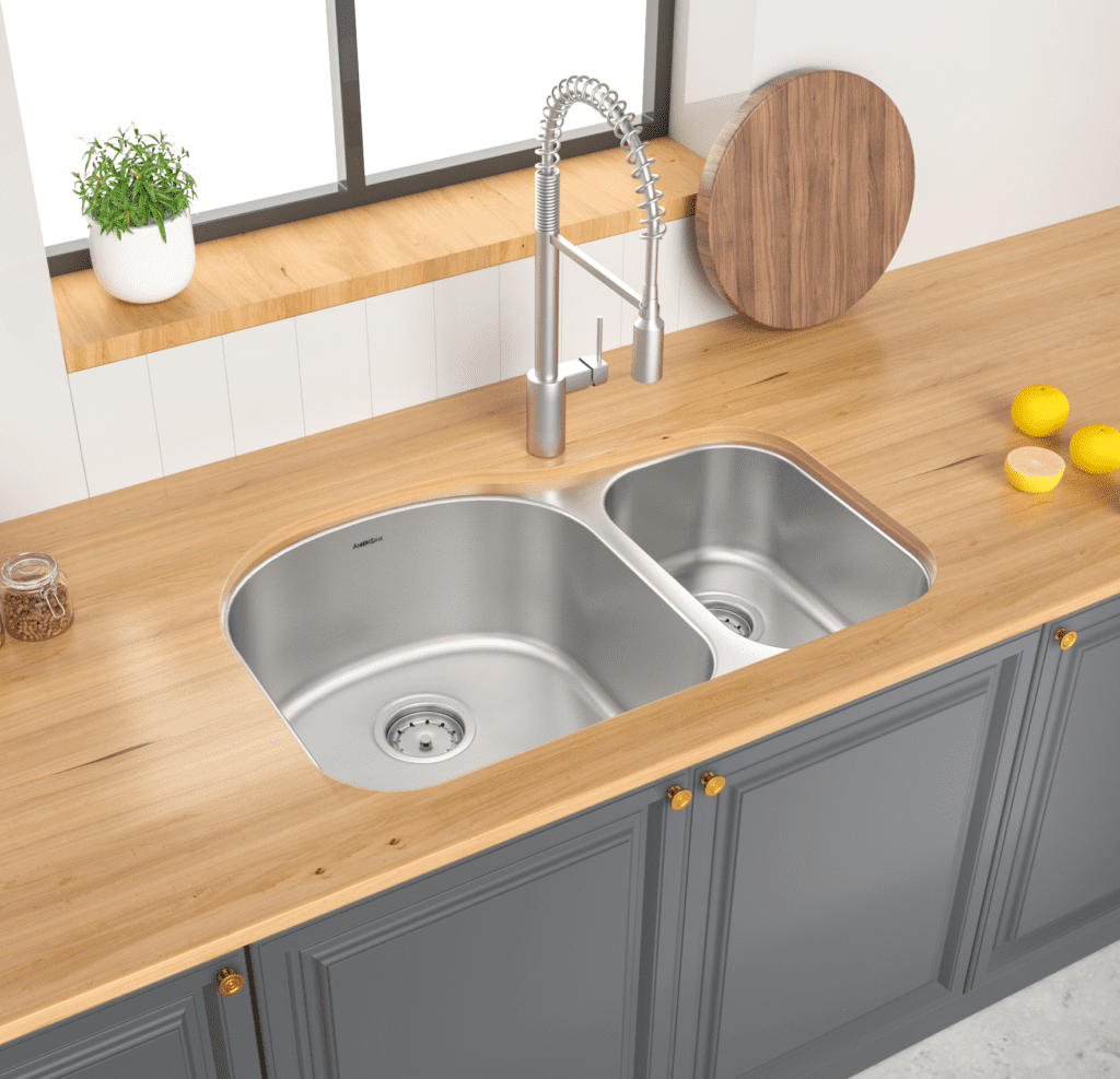 AS117 31.3" x 20.5" x 9"/7" 18G Double Bowl Undermount Economy