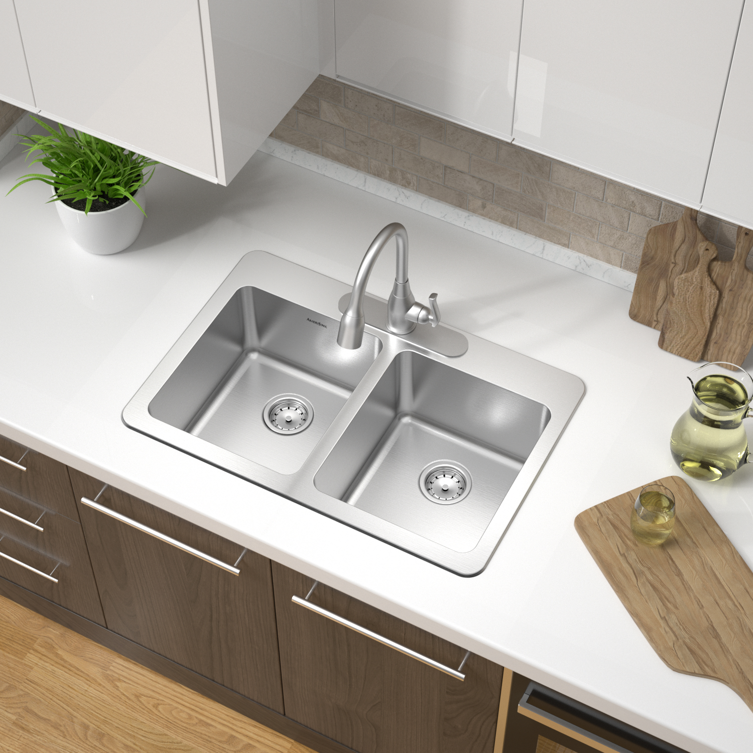 AS149 33" x 22" x 9"/9" 18G Double Bowl Topmount Builder Stainless